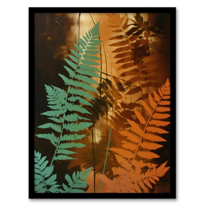 Artery8 Framed Wall Art Ferns Orange And Teal Vintage Aesthetic Earthy Botanical12X16 Inch from B&Q