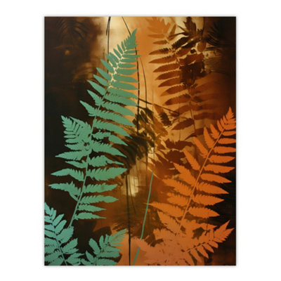 Artery8 Unframed Wall Art Ferns Orange And Teal Vintage Aesthetic Earthy Botanical12X16 Inch from B&Q