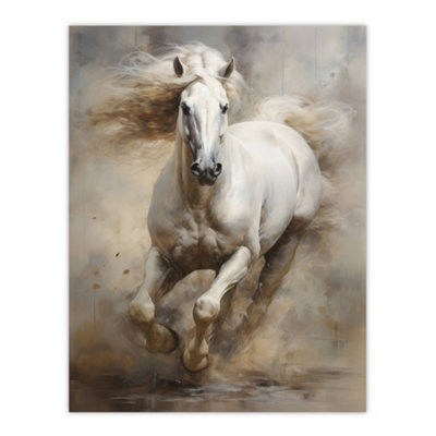 B&Q -  Unframed Wall Art The Race By Tom French Galloping Horse Majestic Powerful Modern12X16 Inch