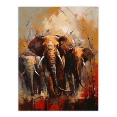 Artery8 Unframed Wall Art The Elephant Charge By Duncan Flint African Elephants Painting12X16 Inch from B&Q