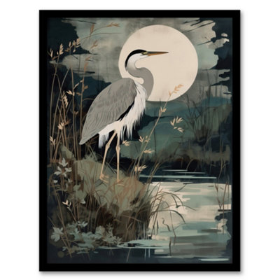 Artery8 Framed Wall Art Supper Time By George Sinclair Moonlit Heron Earthy Vintage Botanical Aesthetic12X16 Inch from B&Q