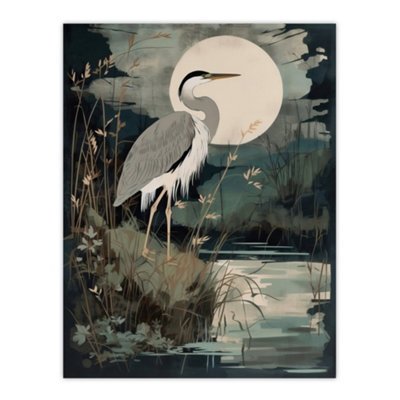 Artery8 Unframed Wall Art Supper Time By George Sinclair Moonlit Heron Earthy Vintage Botanical Aesthetic12X16 Inch from B&Q