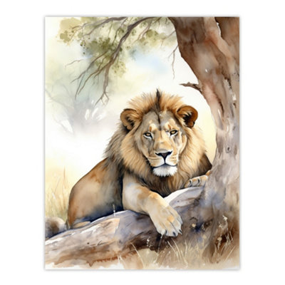 Artery8 Unframed Wall Art Majestic Lion African Savannah Watercolour Africa12X16 Inch from B&Q