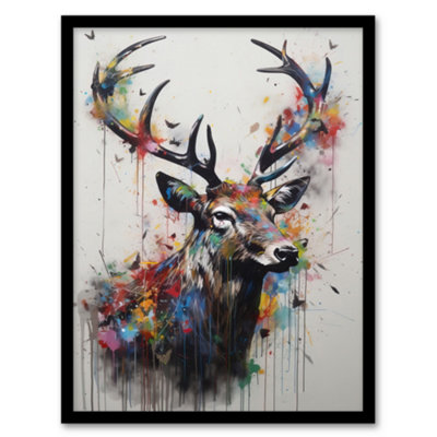 Artery8 Modern Monarch Of The Glen Stag Painting With Butterflies Wall Art PrintA4 Size from B&Q