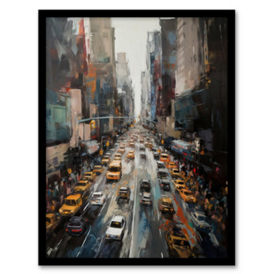 Artery8 Nyc New York Rush Hour Traffic Acrylic Painting 5Th Avenue Yellow Cabs Wall Art PrintA4 Size from B&Q