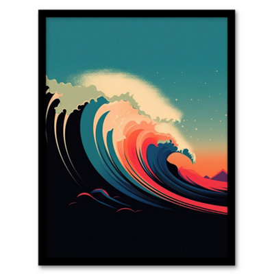 Artery8 Framed Wall Art Rainbow Bomb Wave Ocean Sea Bauhaus Wave Bathroom Toilet12X16 Inch from B&Q