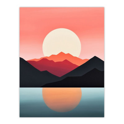 B&Q -  Unframed Wall Art Reflecting Sea At Sunrise Calming Minimalist Painting Orange Glow12X16 Inch