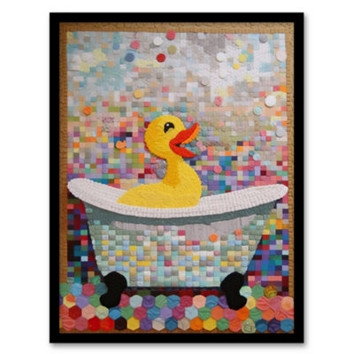 Artery8 Yellow Rubber Duck Ducky Bath Time Bathroom Toilet Art Yellow Mosaic Kids Room Nursery Wall Art PrintA4 Size from B&Q