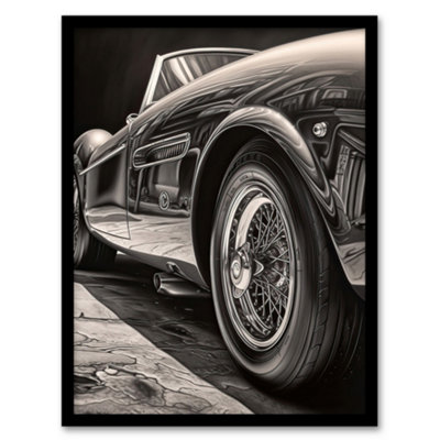 Artery8 Sleek And Sporty Hyper Realistic Graphite Drawing Sports Car Spoke Wheels Gift For Him Wall Art PrintA4 Size from B&Q