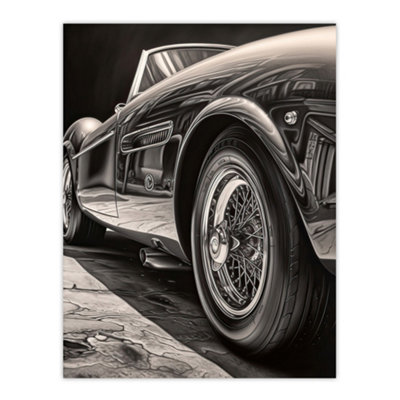 Artery8 Unframed Wall Art Sleek And Sporty Hyper Realistic Graphite Drawing Sports Car Spoke Wheels Gift For Him12X16 Inch from B&Q