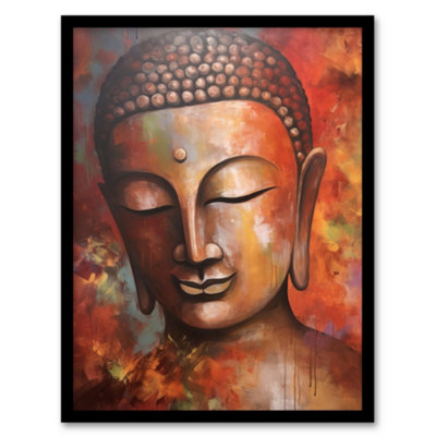 Artery8 The Autumn Buddha Meditate Buddhist Statue Acrylic Painting Relaxation Spa Treatment Room Art Wall Art PrintA4 Size from B&Q