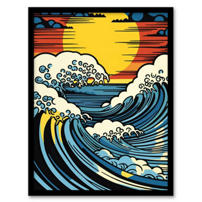 Artery8 The Great Wave Modern Seascape Artwork Comic Book Pop Art Sunset Wall Art PrintA4 Size from B&Q