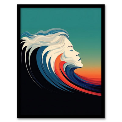 B&Q -  Framed Wall Art The Sea Is Calling Oil Painting Siren Wave Modern Bathroom Toilet12X16 Inch
