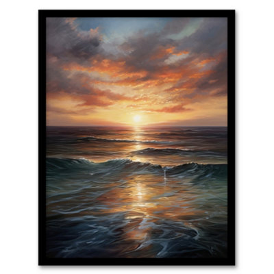 Artery8 Tranquil Seascape Sunset Ocean Waves On Sea Oil Painting Wall Art PrintA4 Size from B&Q