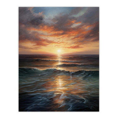 Artery8 Unframed Wall Art Tranquil Seascape Sunset Ocean Waves On Sea Painting12X16 Inch from B&Q