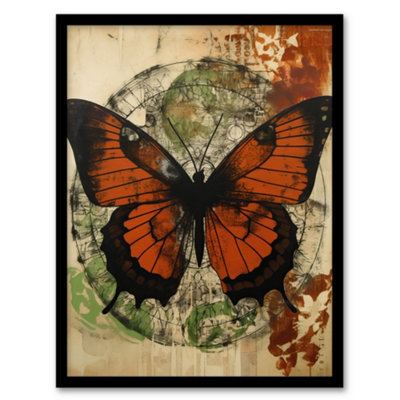Artery8 Framed Wall Art Vintage Monarch Butterfly Botanical Earthy Grunge Aesthetic12X16 Inch from B&Q