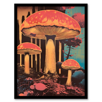 B&Q -  Framed Wall Art Vintage Mushroom Aesthetic Earthy Forest Screenprint Cep Kitchen12X16 Inch