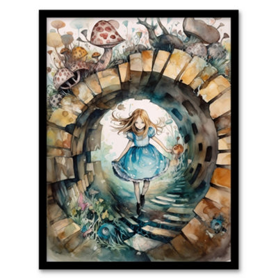 Artery8 Alice In Wonderland Watercolour Through The Looking Glass Whimsical Magical Adventure Painting Wall Art PrintA4 Size from B&Q