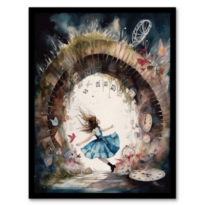 Artery8 Alice In Wonderland Watercolour Rabbit Hole Whimsical Magical Adventure Painting Wall Art PrintA4 Size from B&Q