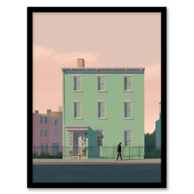 Artery8 Sage Green House By Amy Denver Minimalist Soft Pastel Pink Minimalism Simple Modern Wall Art PrintA4 Size from B&Q