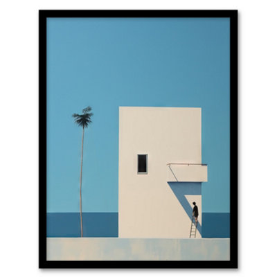 Artery8 Single Palm Tree By Amy Denver Minimalist Soft Pastel Blue Minimalism Simple Modern Wall Art PrintA4 Size from B&Q