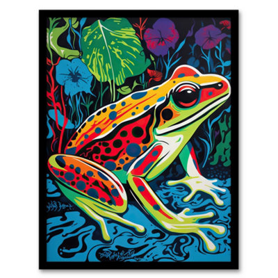 Artery8 Framed Wall Art Frog In A Pond Vibrant Bathroom Painting Animal Portrait With Bold Colours12X16 Inch from B&Q