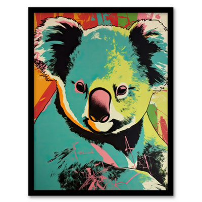 Artery8 Framed Wall Art Koala Bear Abstract Teal And Orange Artwork Animal Portrait Vibrant Bold Bright Colourful12X16 Inch from B&Q