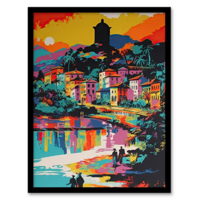 Artery8 Framed Wall Art Guanabara Bay Rio De Janeiro Brazilian Beach Seascape Vibrant Bold Bright12X16 Inch from B&Q