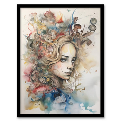 Artery8 Framed Wall Art Alice In Wonderland Portrait Watercolour Whimsical Magical Adventure Painting12X16 Inch from B&Q