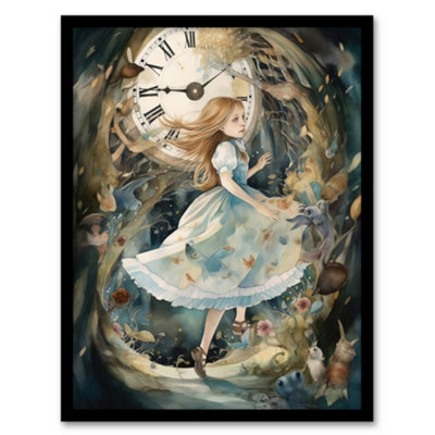 Artery8 Framed Wall Art Alice In Wonderland Watercolour Down The Rabbit Hole Whimsical Magical Adventure Painting12X16 Inch from B&Q