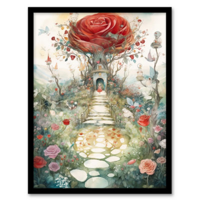 Artery8 Framed Wall Art Alice In Wonderland Painting Red Roses Queen Hearts Whimsical Magical Adventure Painting12X16 Inch from B&Q