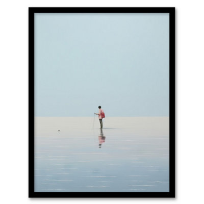 Artery8 Framed Wall Art Alone At Sea By Amy Denver Minimalist Soft Pastel Ocean Pale Blue Minimalism Simple Modern12X16 Inch from B&Q