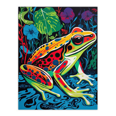 Artery8 Unframed Wall Art Frog In A Pond Vibrant Bathroom Painting Animal Portrait With Bold Colours12X16 Inch from B&Q