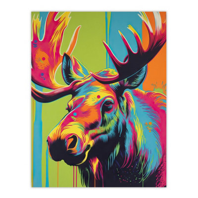Artery8 Unframed Wall Art Canadian Moose Painting Vibrant Portrait Modern12X16 Inch from B&Q