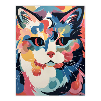 Artery8 Unframed Wall Art Cat Graphic 1960S Abstract Painting Pastel Colour Retro Boho Animal Portrait12X16 Inch from B&Q