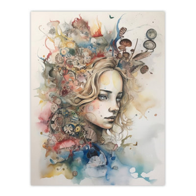 Artery8 Unframed Wall Art Alice In Wonderland Portrait Watercolour Whimsical Magical Adventure Painting12X16 Inch from B&Q