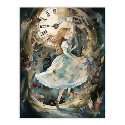 Artery8 Unframed Wall Art Alice In Wonderland Watercolour Down The Rabbit Hole Whimsical Magical Adventure Painting12X16 Inch from B&Q