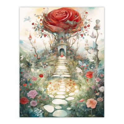 Artery8 Unframed Wall Art Alice In Wonderland Painting Red Roses Queen Hearts Whimsical Magical Adventure Painting12X16 Inch from B&Q