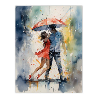 Artery8 Unframed Wall Art Dancing In The Rain Watercolour Romance Red Blue Painting Rhythm Body Energy Theatre Arts12X16 Inch from B&Q
