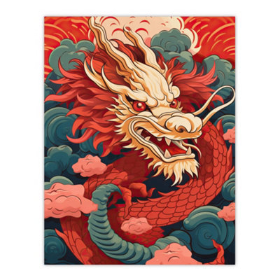 Artery8 Unframed Wall Art Fantasy Dragon Red Blue Ornate Mythical 2024 China Year Of The Dragon12X16 Inch from B&Q