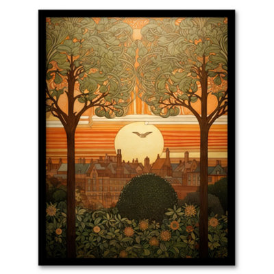 Artery8 Art Nouveau Autumn Village Sunset Artwork Painting Wall Art PrintA4 Size from B&Q