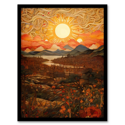 Artery8 Abstract Magical Autumn Sunset Landscape Painting Wall Art PrintA4 Size
