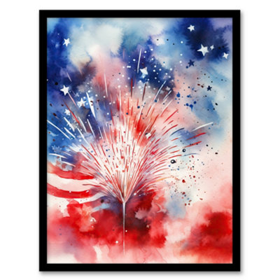 Artery8 The Stars And Stripes Salute Abstract Watercolour 4Th July Independence Day Usa Wall Art PrintA4 Size from B&Q