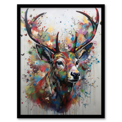 Artery8 The Butterfly Stag Abstract Soft Pastel Colours Deer Ink Splat Wall Art PrintA4 Size from B&Q