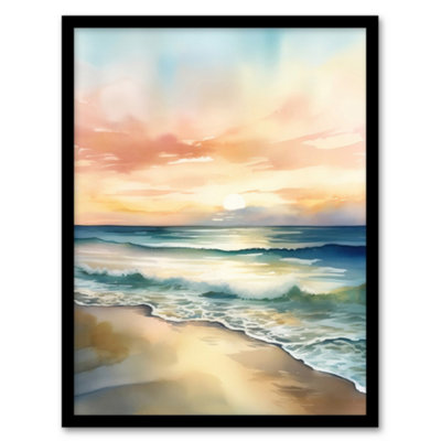 B&Q -  Simple Serene Seashore Sunset Scarlet Sky Sublime Scenic Seascape Wall Art PrintA4 Size
