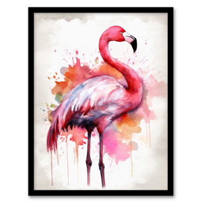Artery8 Watercolour Flamingo Pink Ink Splat Design Watercolour Wall Art PrintA4 Size from B&Q