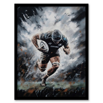 Artery8 Rugby Forward Powering Through Action Artwork For Him Rugby Fan Man Cave Wall Art PrintA4 Size from B&Q