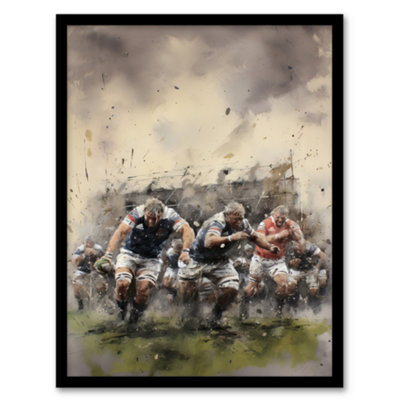 Artery8 Rugby Mud Bowl Pushing Forward Action Painting For Him Fan Man Cave Wall Art PrintA4 Size from B&Q