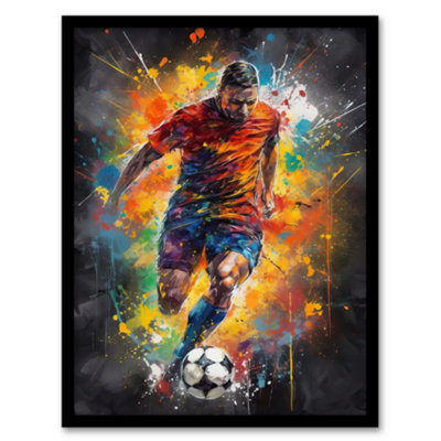 Artery8 Football Striker Colourful Artwork Boys Bedroom Gift For Him Fan Man Cave Wall Art PrintA4 Size from B&Q