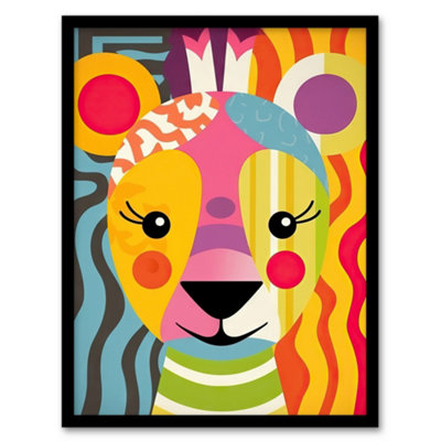 Artery8 Cute Zoo Animal Colourful Graphic Artwork Geometric Patterns And Shapes Kids Bedroom Painting Wall Art PrintA4 Size from B&Q